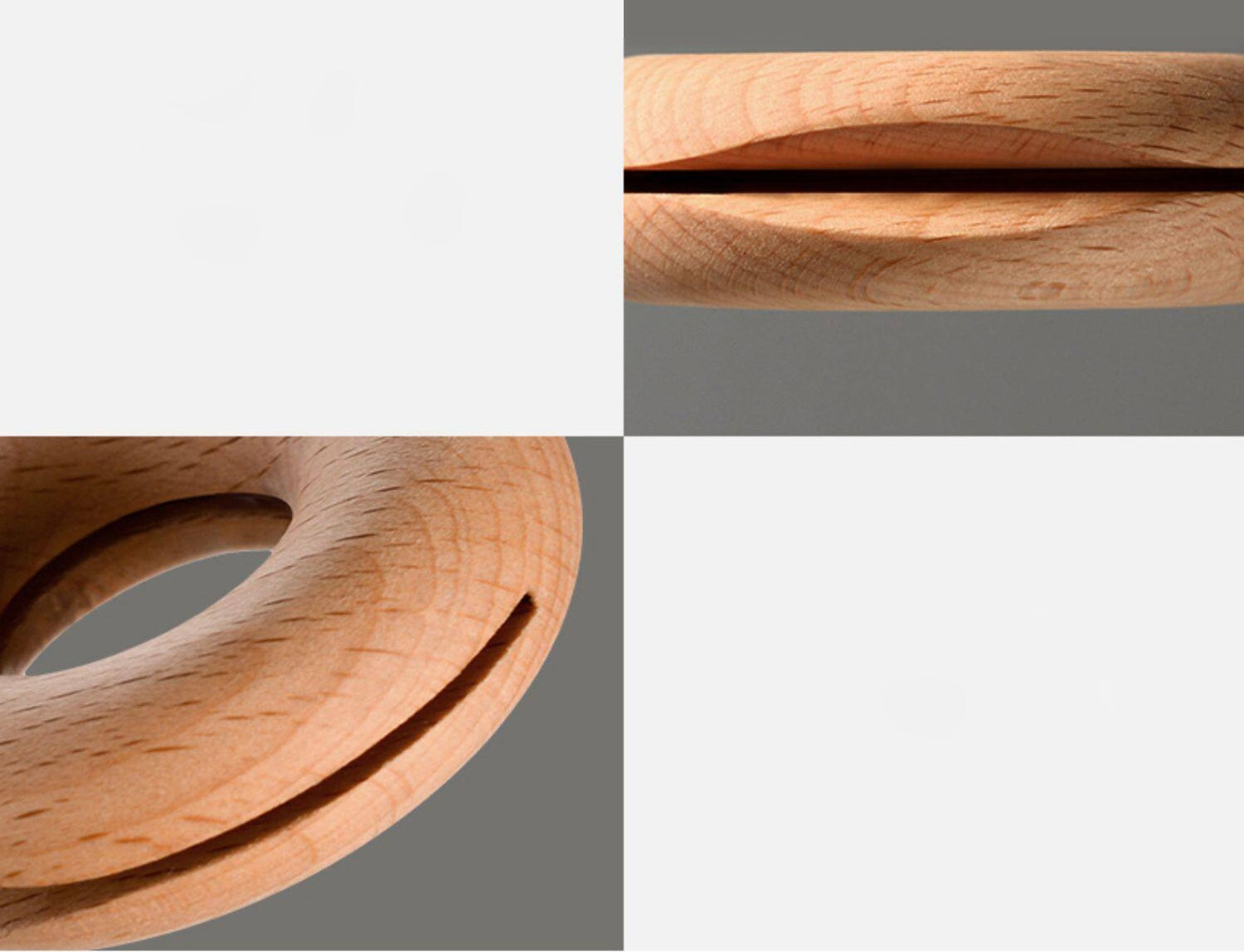 Wooden rings and circular objects on a white background